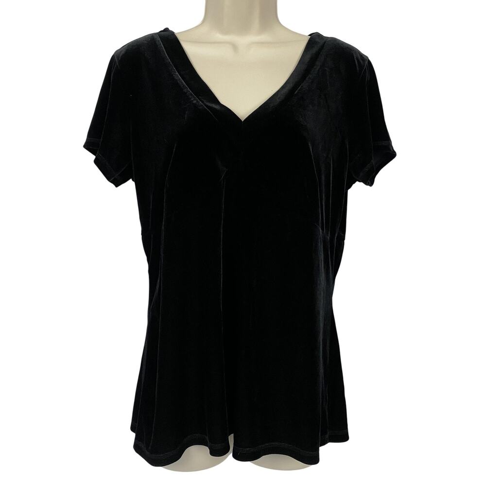 Vintage Y2K Style & Co Top Womens Large Black Stretch Velvet Babydoll Luxe Goth